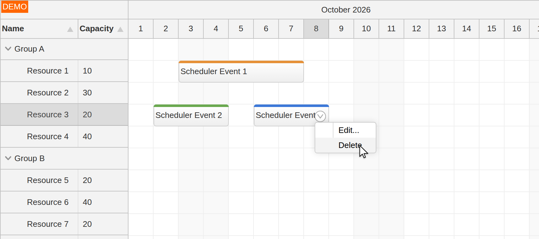 angular 14 scheduler quick start context menu