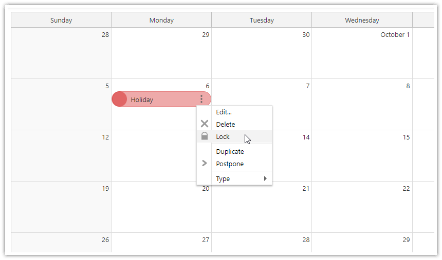 Open-Source Vue Monthly Calendar - How to Lock an Event Open-Source Vue Monthly Calendar - How to Lock an Event