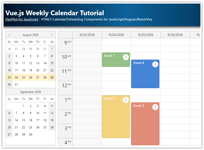 Vue.js Weekly Calendar Tutorial (Open-Source) Vue.js Weekly Calendar Tutorial (Open-Source)