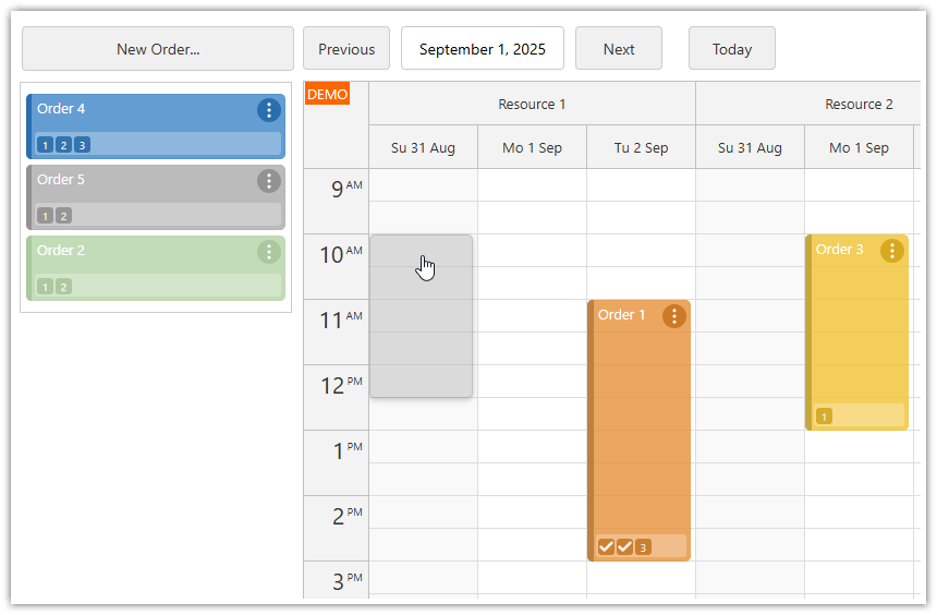 Scheduling an Order (Dragging to the Calendar) - Workforce Scheduling in ASP.NET Core