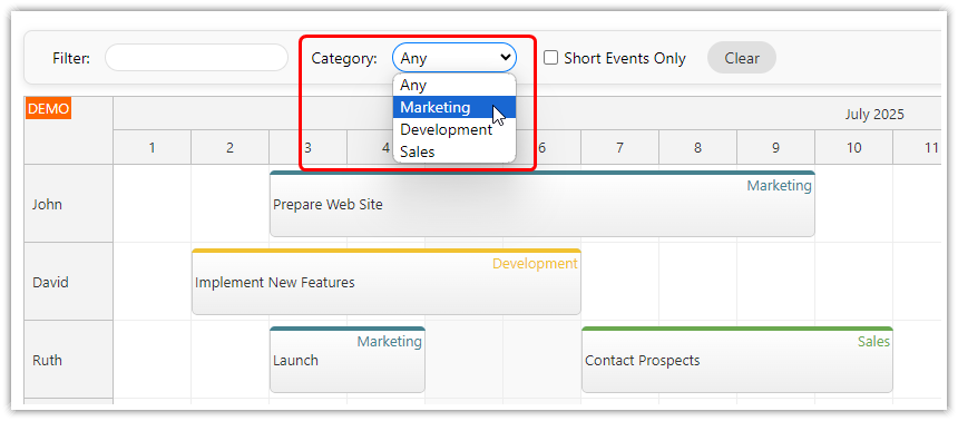 Angular Scheduler - Filtering Events by Category