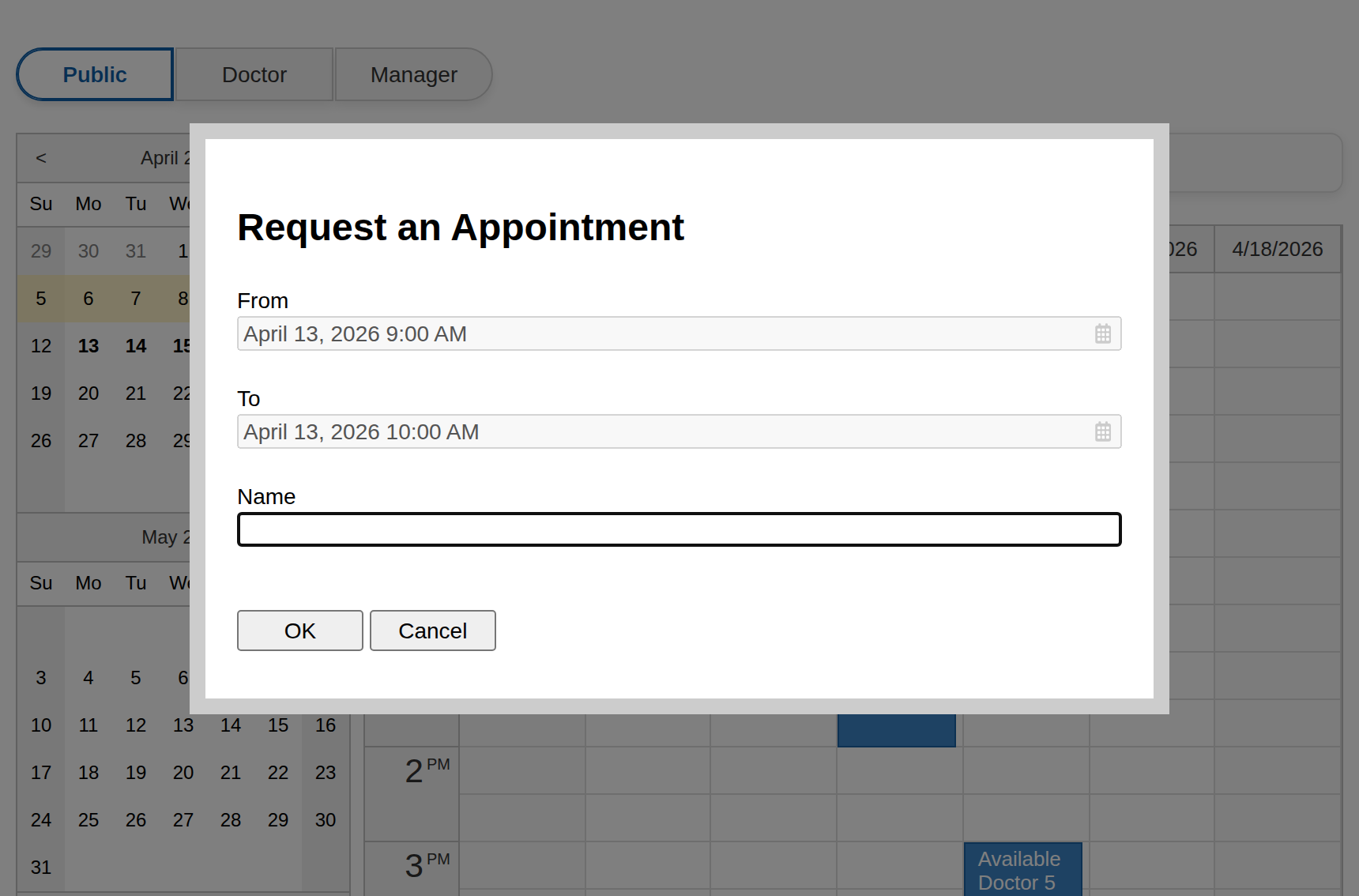HTML5 Doctor Appointment Scheduling PHP JavaScript - Request an Appointment