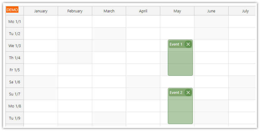 React Yearly Calendar - Define Columns, One for Each Month