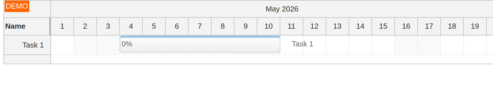 react gantt chart simple configuration with one task