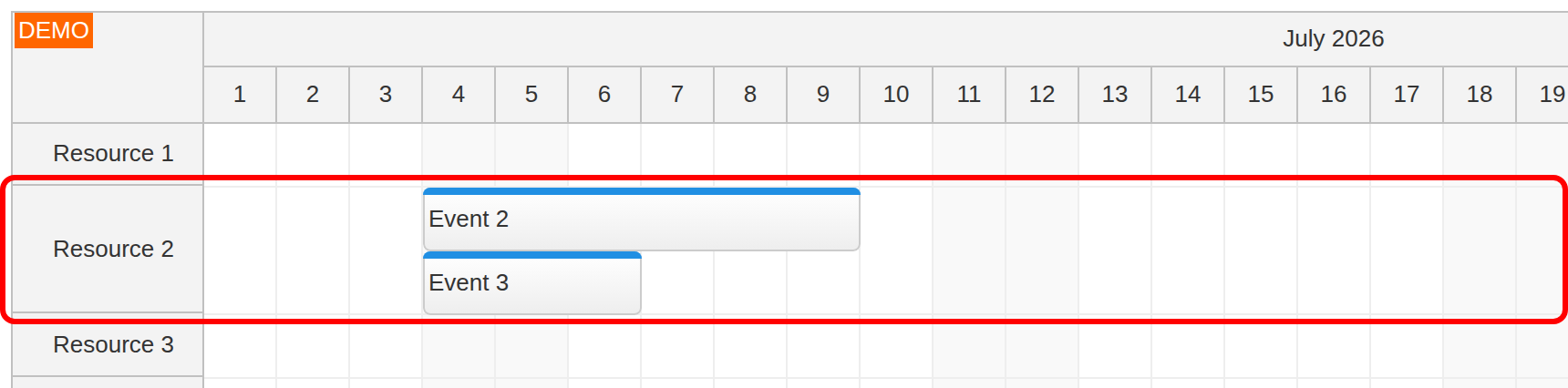 javascript scheduler event placement row