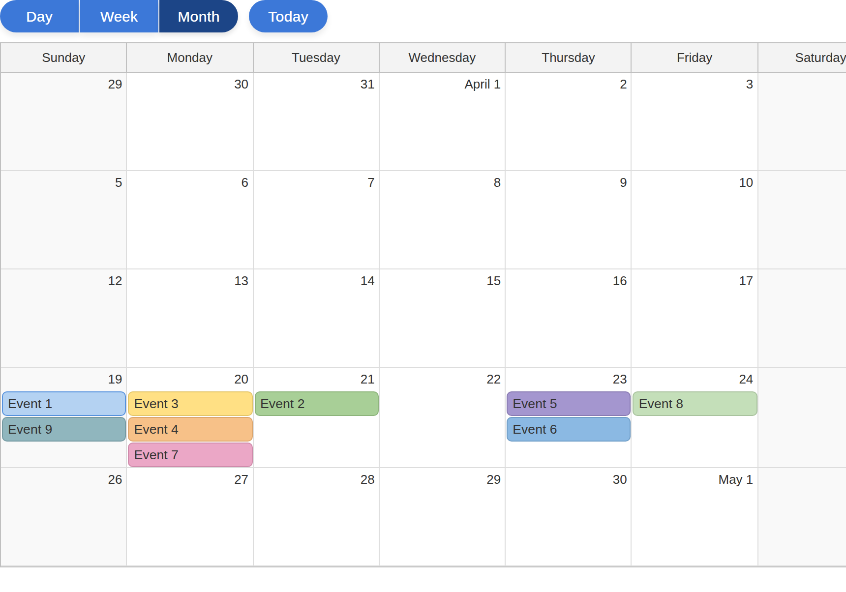 Monthly Calendar View in React
