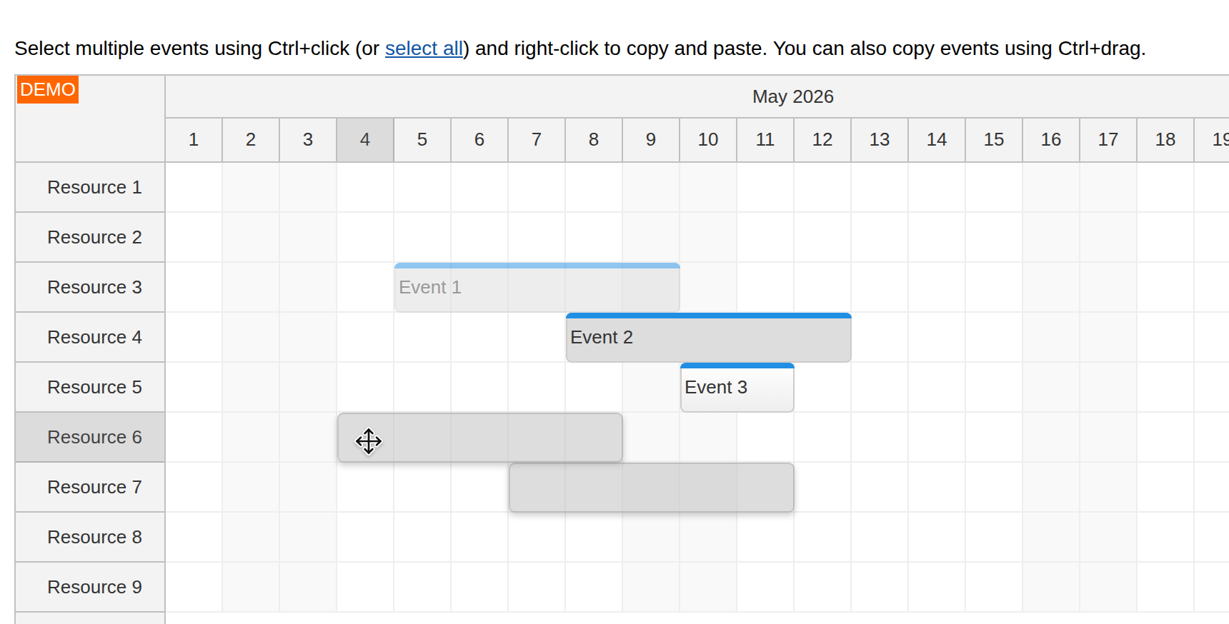javascript scheduler copy multiple events drag drop