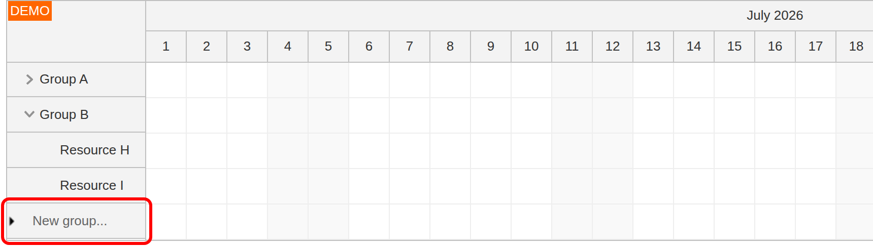 react scheduler how to add resource group