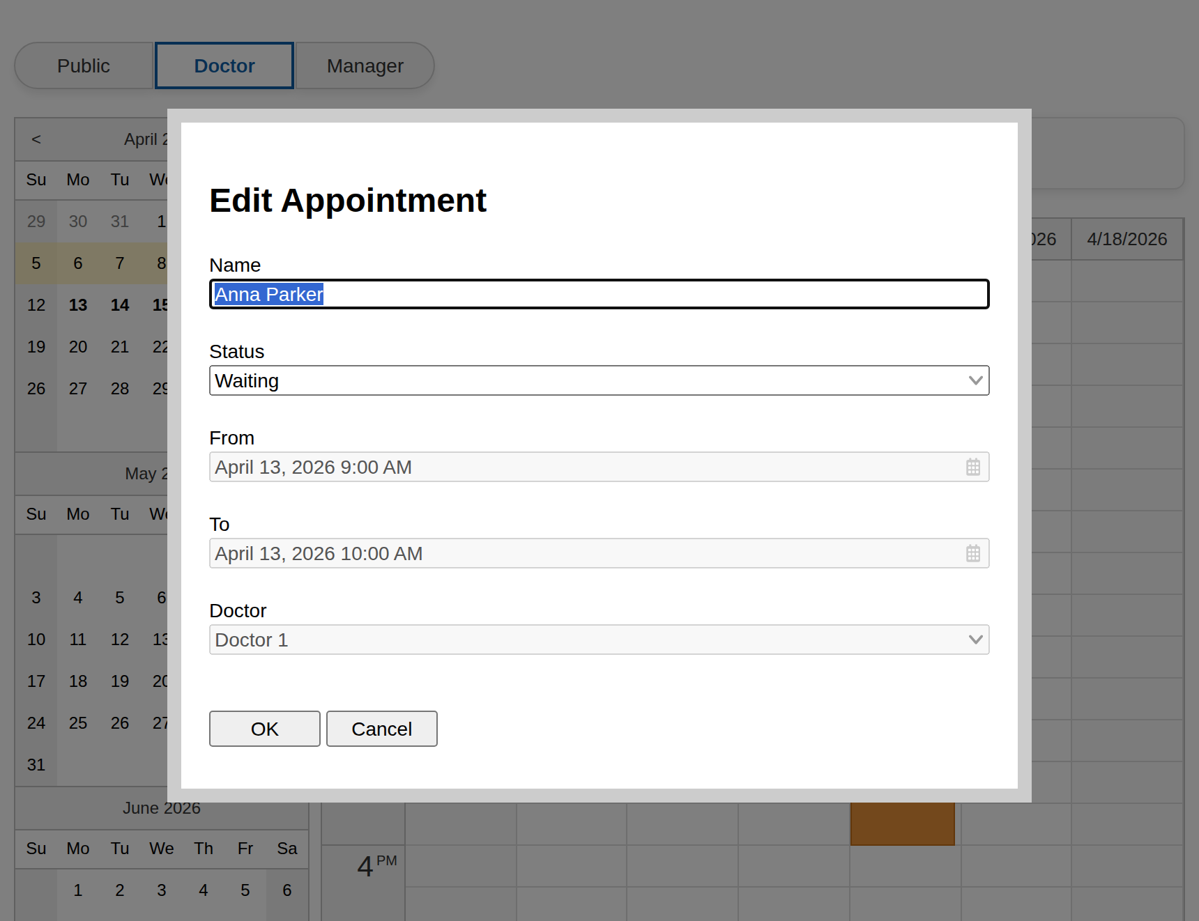 HTML5 Doctor Appointment Scheduling PHP JavaScript - Edit Time Slot