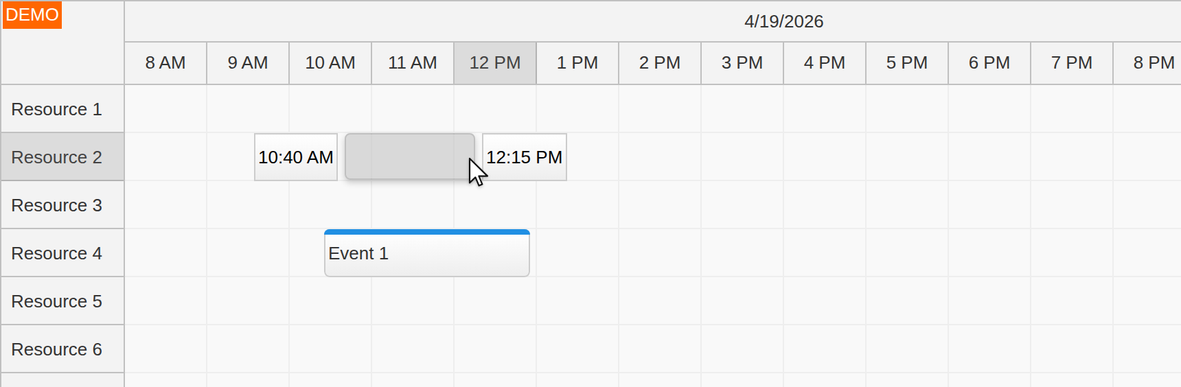 javascript scheduler customized snap to grid selection