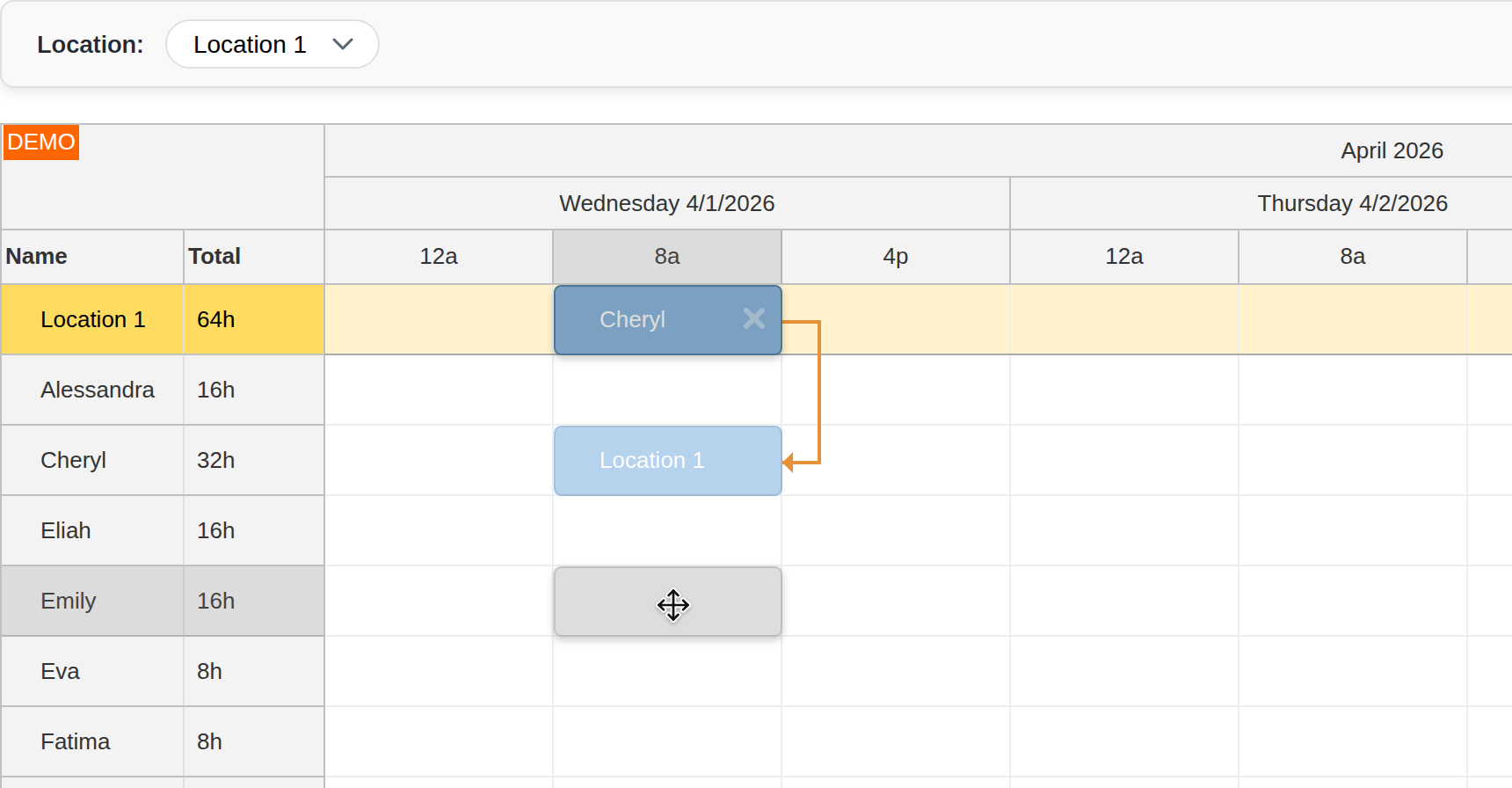 react shift scheduling application php mysql change employee