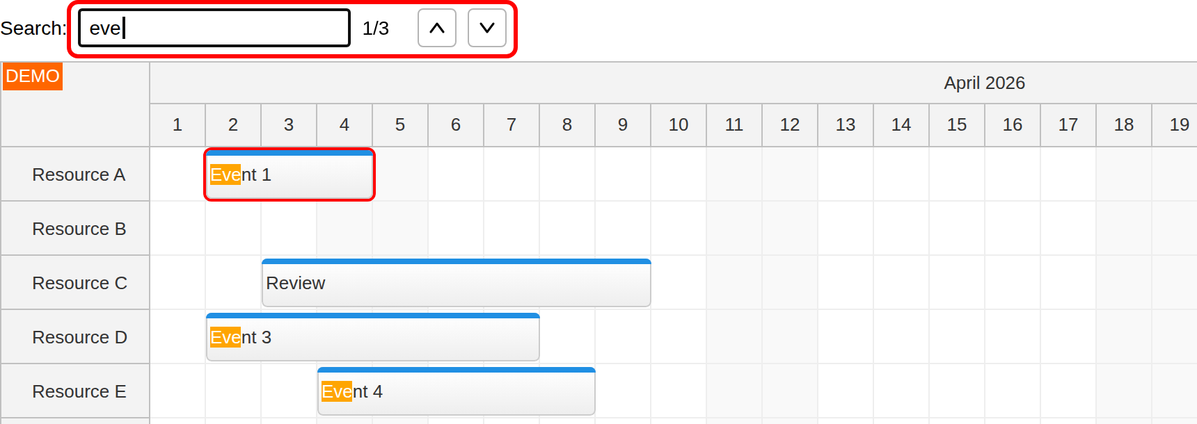 react scheduler search component