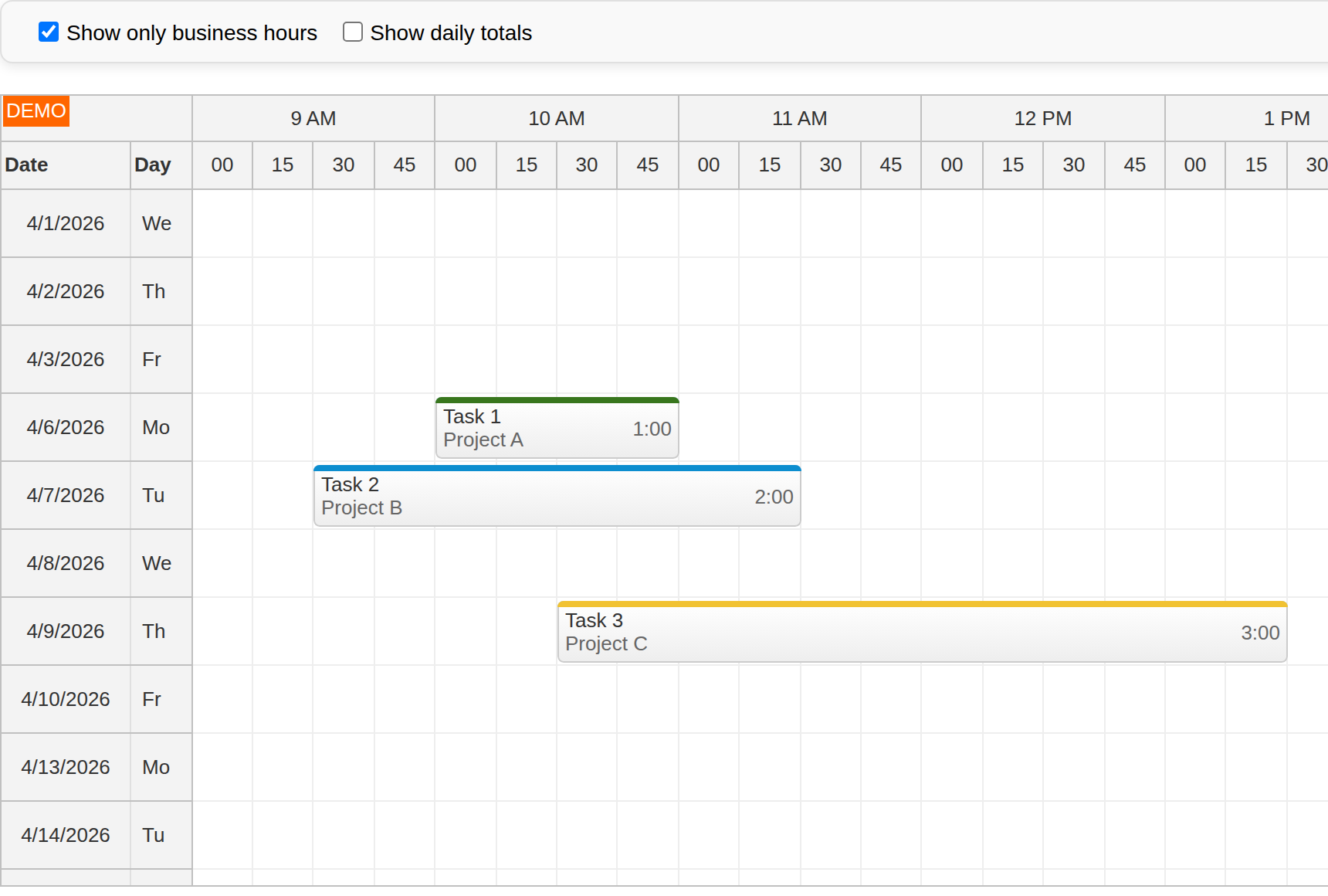 react timesheet hide non business hours