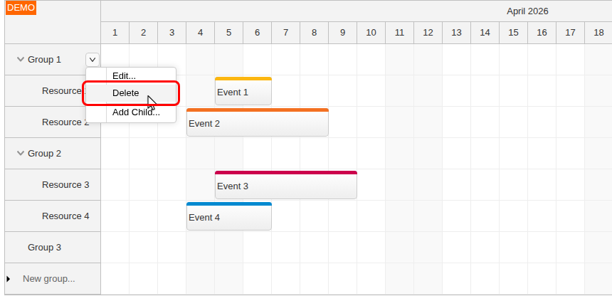 angular scheduler resource management delete