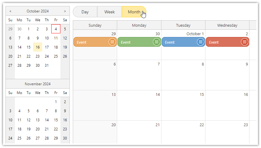 Open-Source JavaScript Calendar - Switching Day Week and Month Views Open-Source JavaScript Calendar - Switching Day Week and Month Views