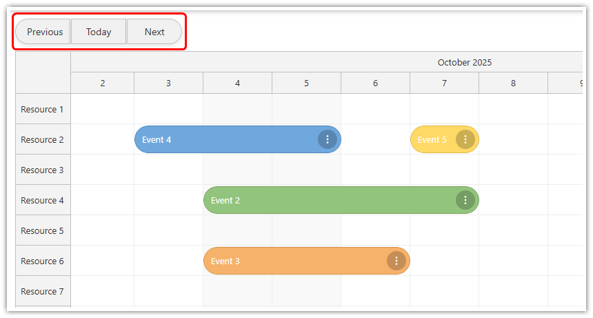 JavaScript Scheduler with Horizontal Timeline - Month Navigation