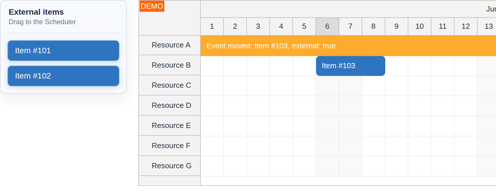 react scheduler external drag and drop target position