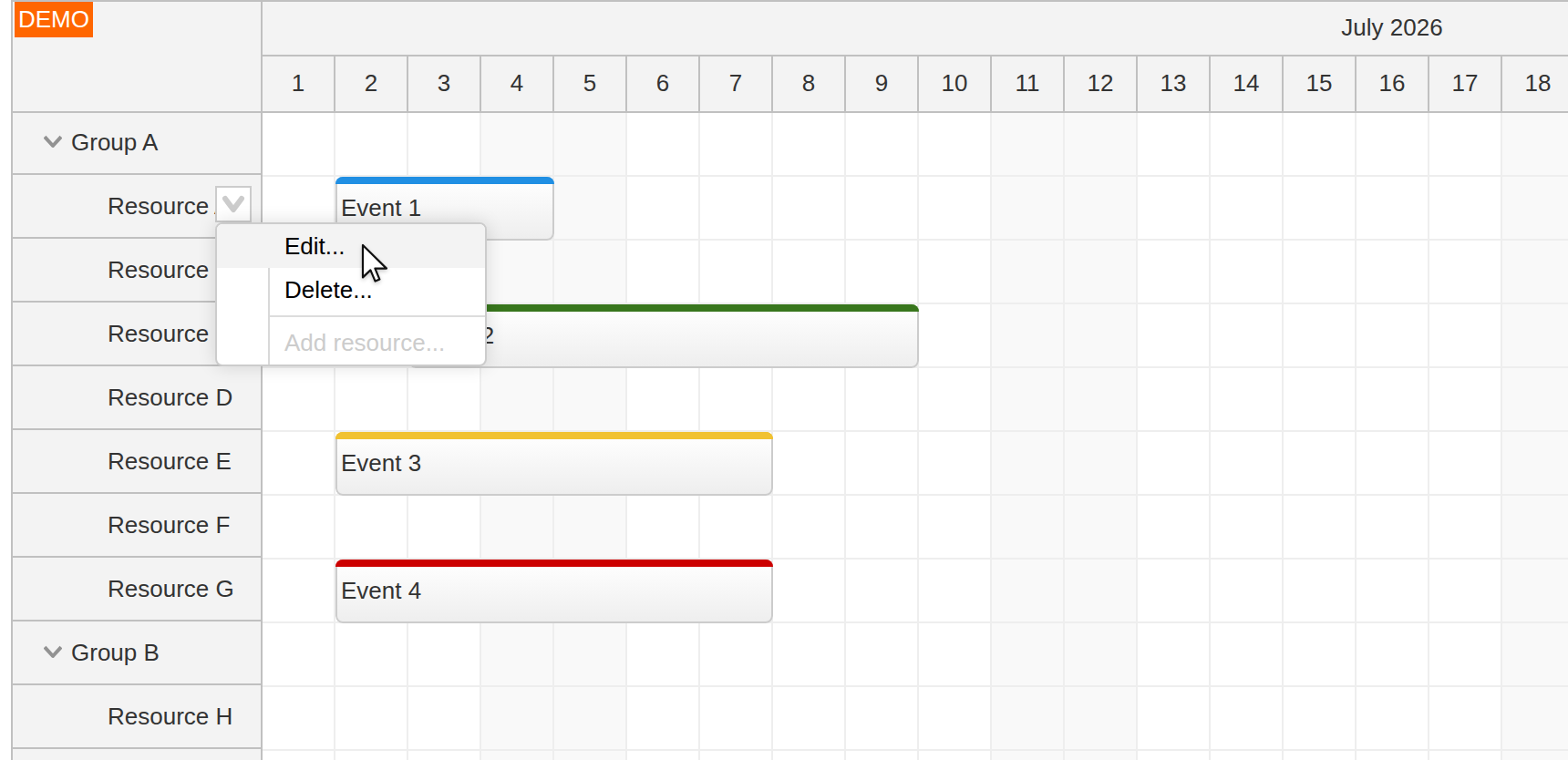 react scheduler how to edit resources