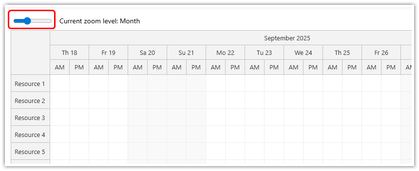 Slider Control for Changing Scheduler Zoom Level