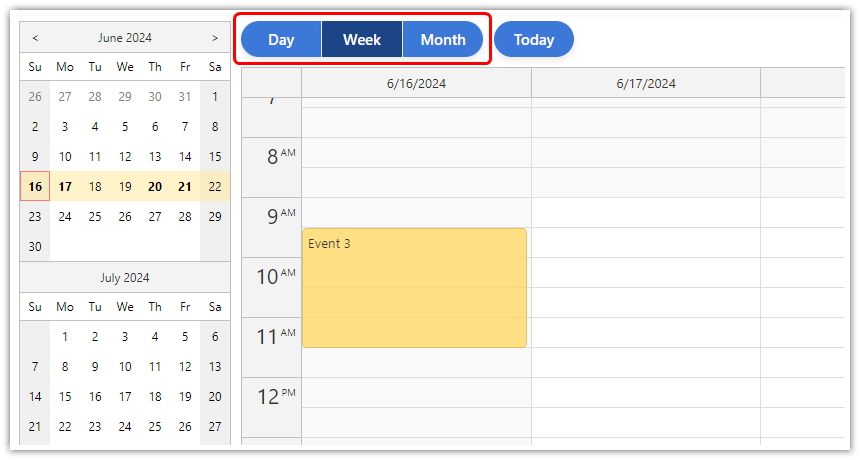 Switching the Day, Week, and Months Calendar Views in React Switching the Day, Week, and Months Calendar Views in React