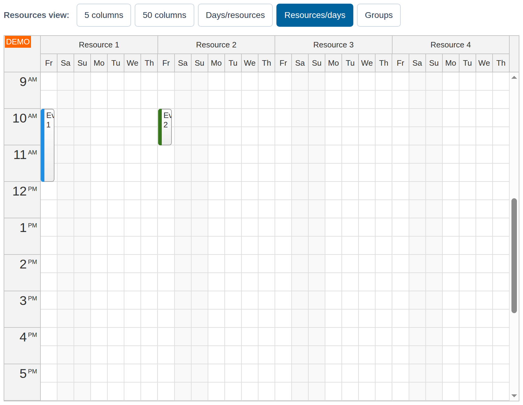 react resource calendar resources days