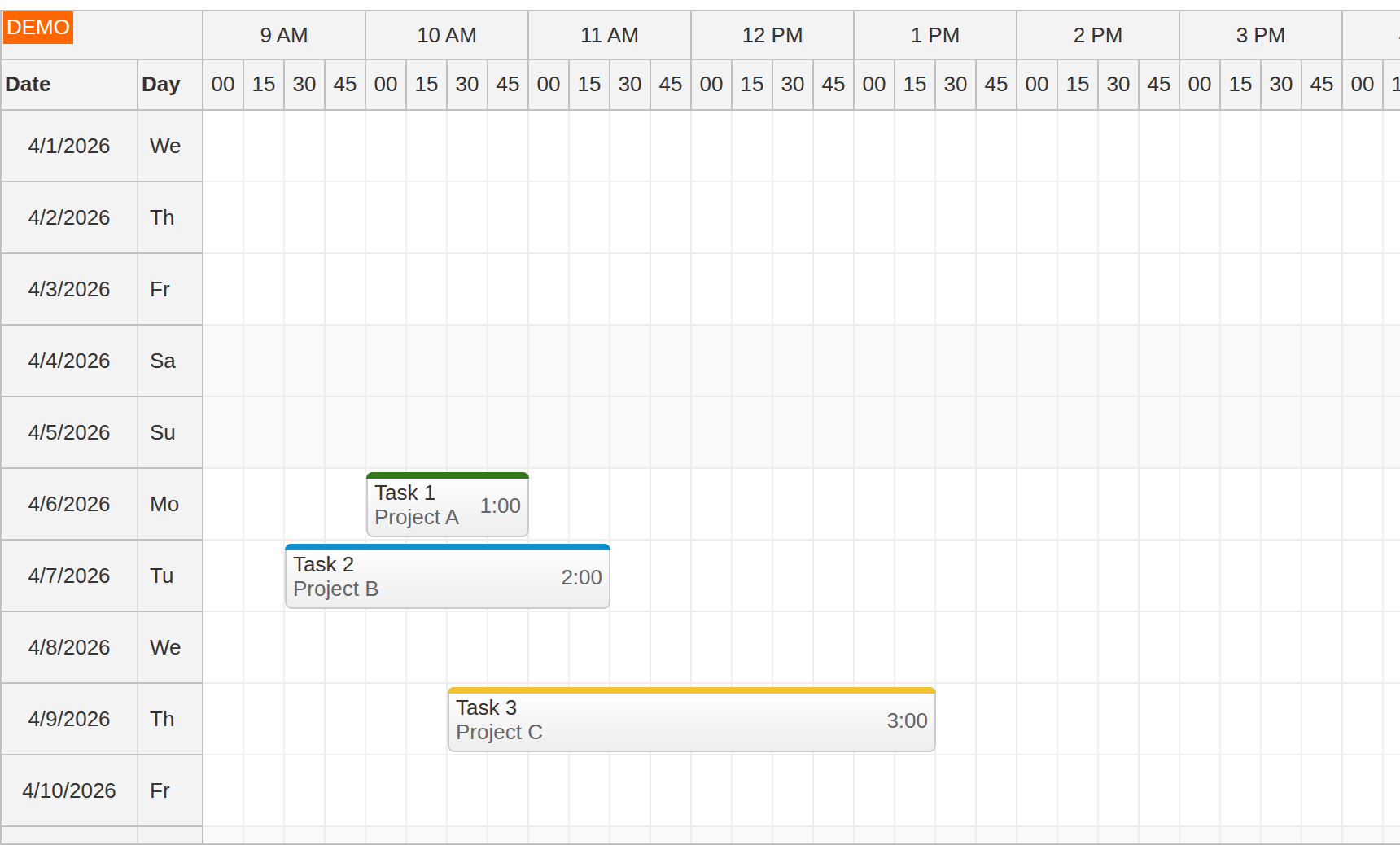 react timesheet load and display records
