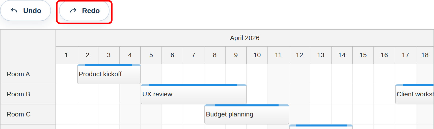 javascript scheduler undo redo redo button