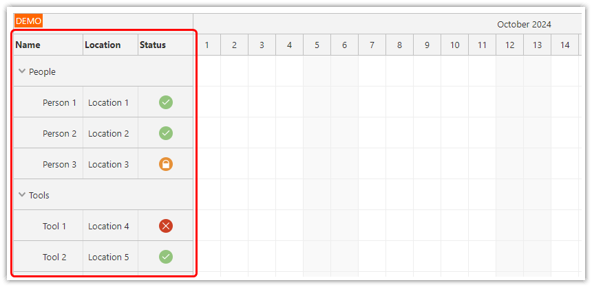 Angular Scheduler Component (TypeScript) - Loading Resources as Rows