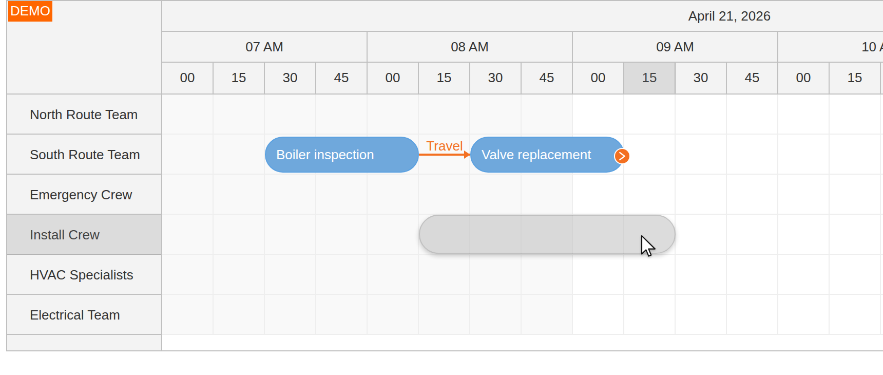Scheduling a Field Service Task Using Drag-and-Drop in ASP.NET Core