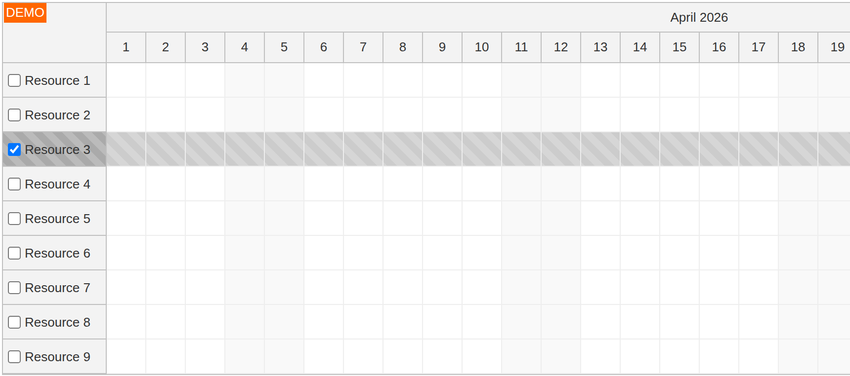 javascript scheduler row checkbox selected