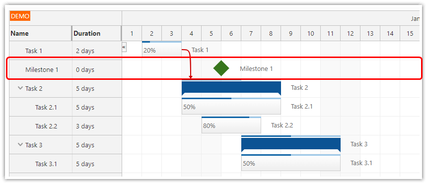 HTML5 JavaScript Gantt Chart - Milestones HTML5 JavaScript Gantt Chart - Milestones