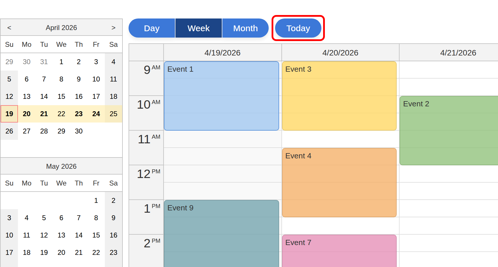 Using a Button to Change the Selected Date in the Calendar