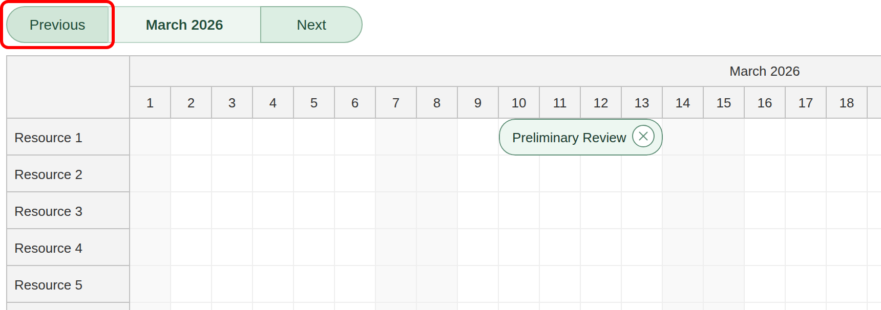 change vue scheduler date range previous button