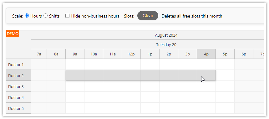 HTML5 Doctor Appointment Scheduling PHP JavaScript - Define Slots