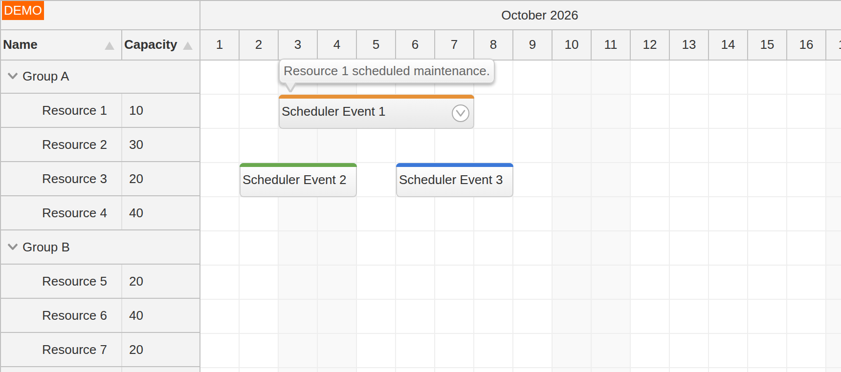 Angular Scheduler Quick Start Project - Event Details Callout