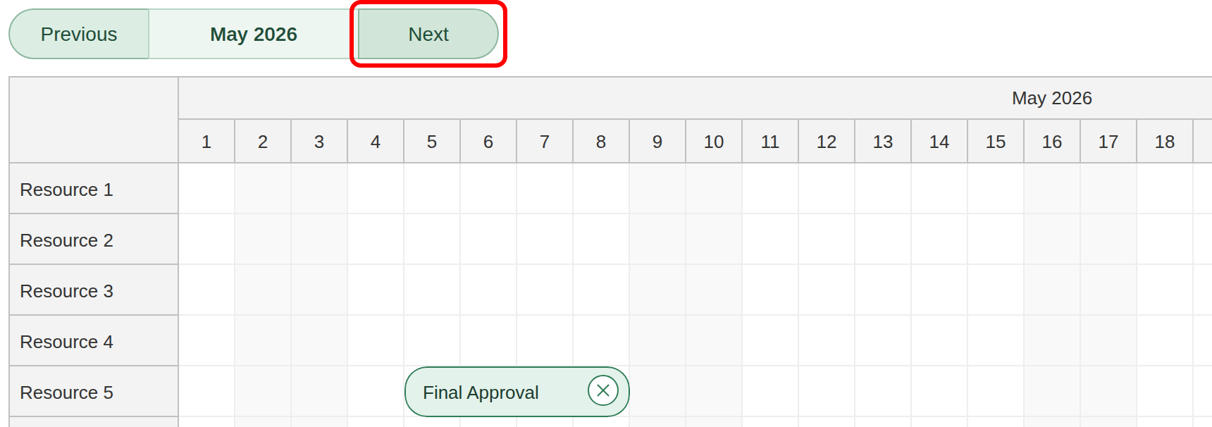 change vue scheduler date range next button