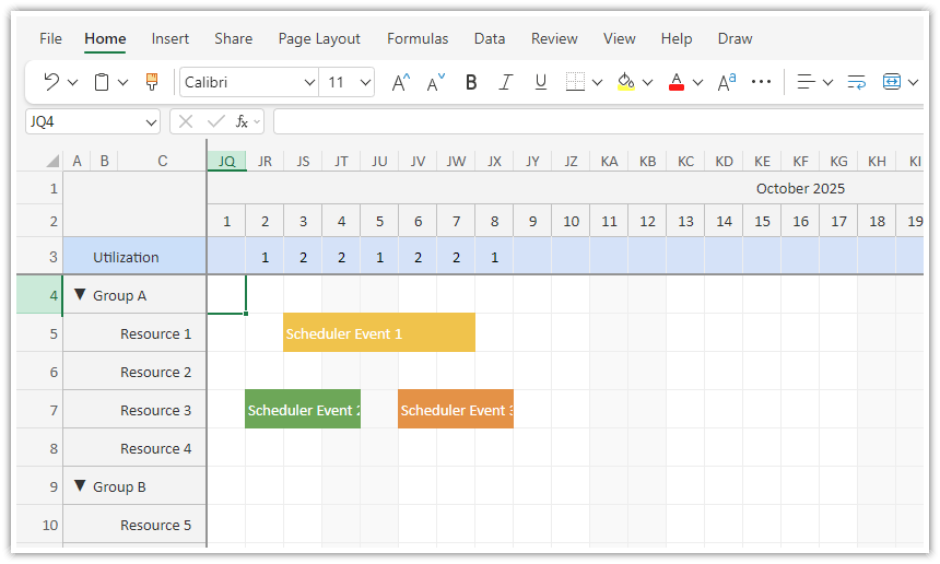 Angular Scheduler - Add Rows to the Frozen Headers in XLSX