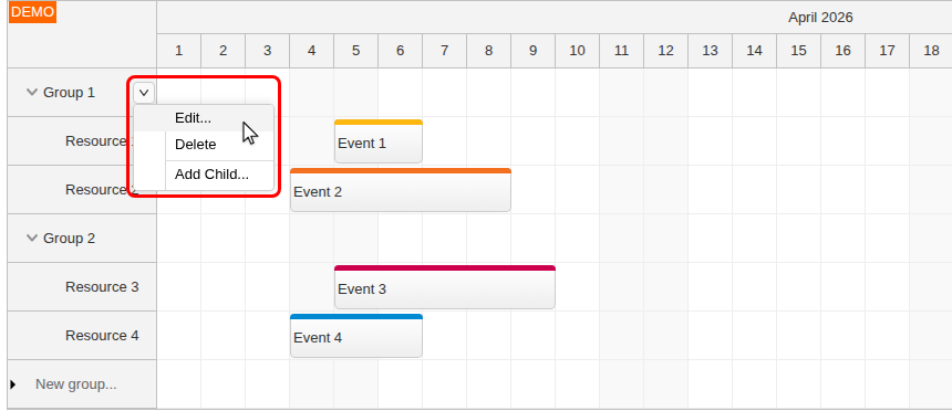angular scheduler resource management context menu