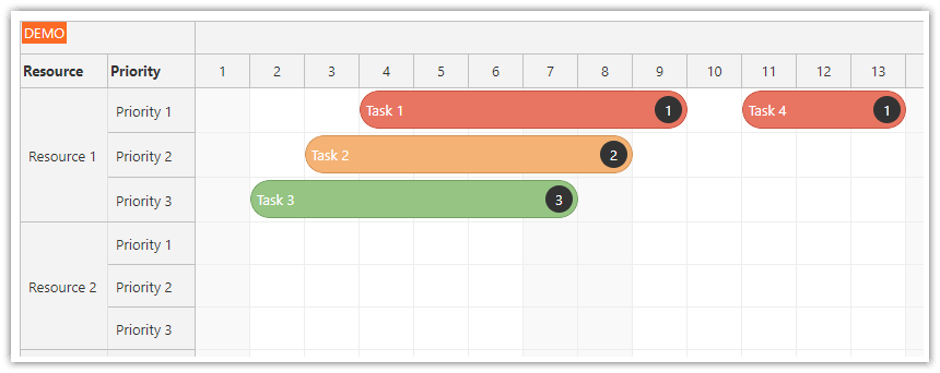 JavaScript Scheduler that Displays Tasks with Different Priorities in Dedicated Sub-Rows JavaScript Scheduler that Displays Tasks with Different Priorities in Dedicated Sub-Rows