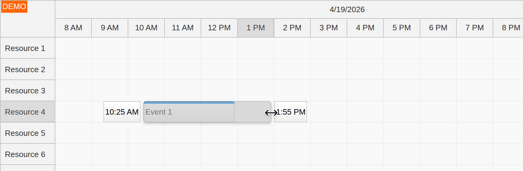 javascript scheduler customized snap to grid resizing