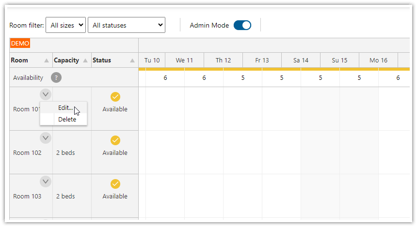 ASP.NET Core Hotel Room Booking App Admin Mode
