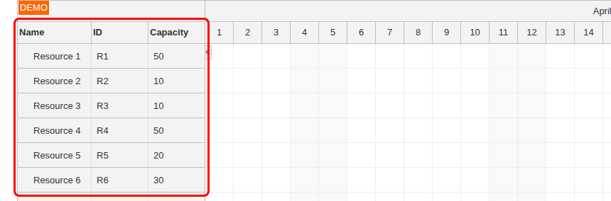 javascript scheduler show hide columns define