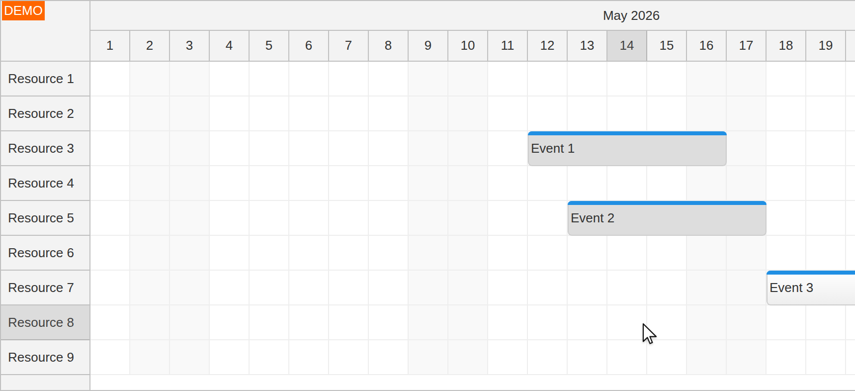 javascript scheduler time range rows rectangle event selection complete