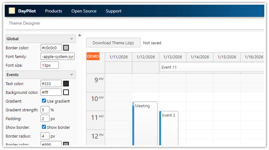 Calendar CSS Theme Designer Calendar CSS Theme Designer