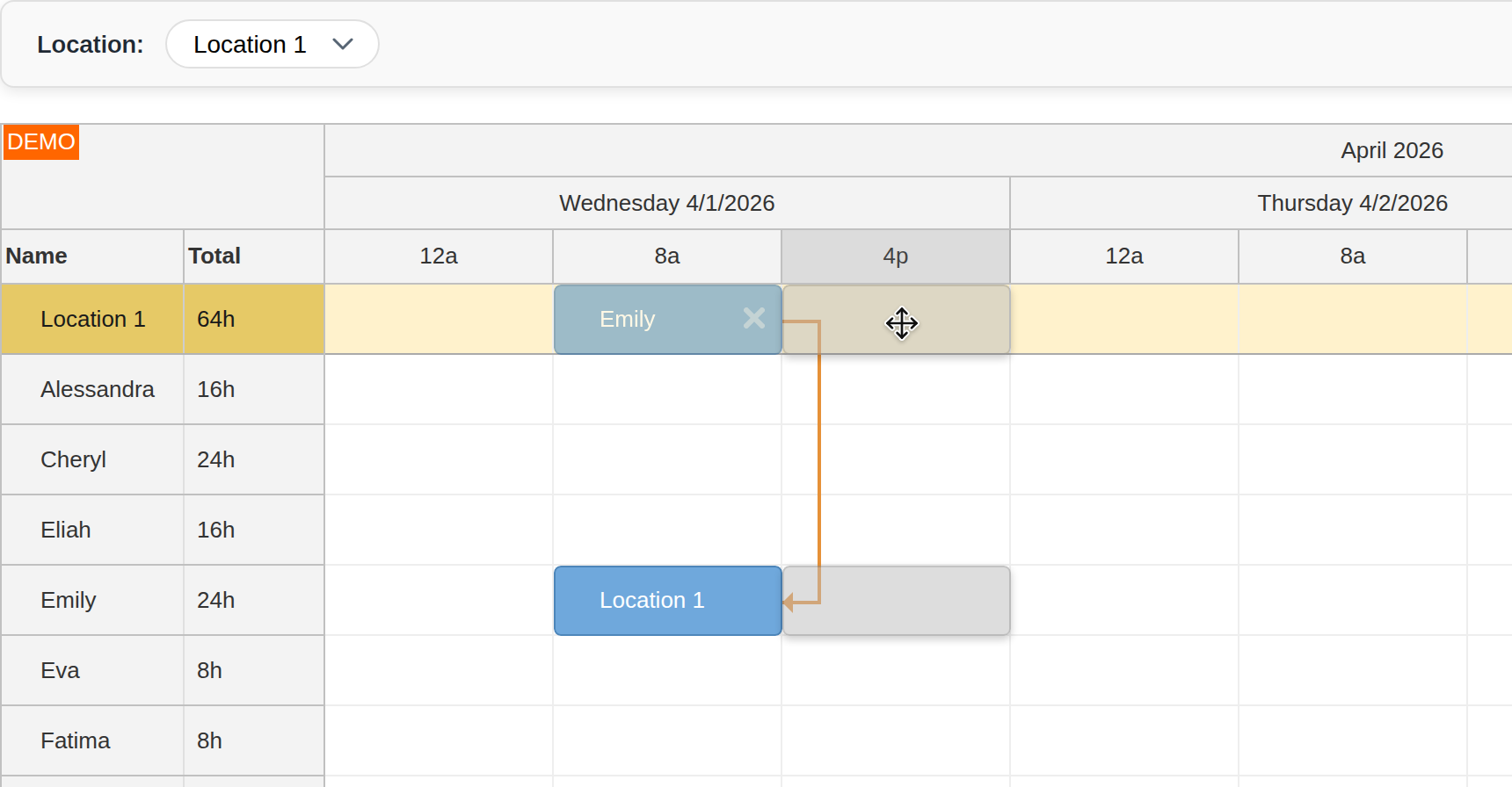 react shift scheduling application php mysql change time slot