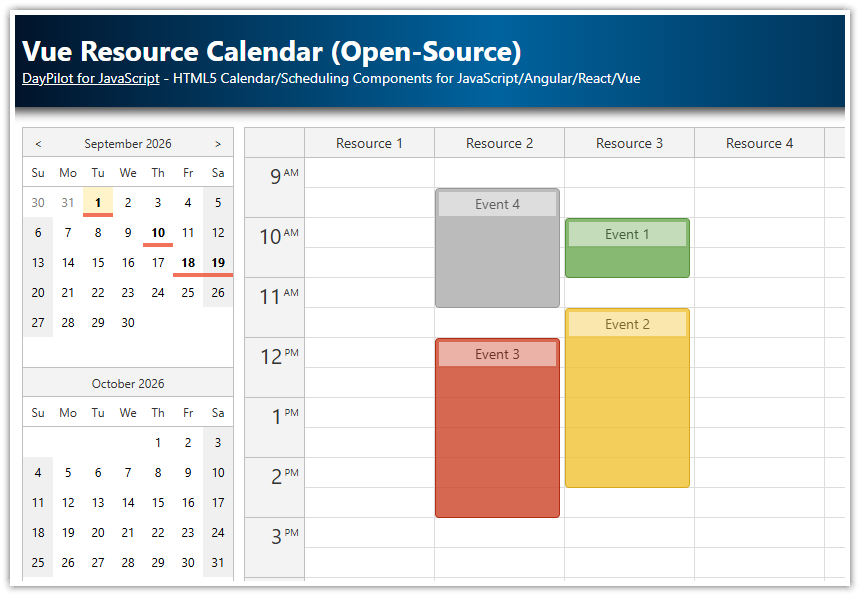 Vue Resource Calendar (Open-Source)