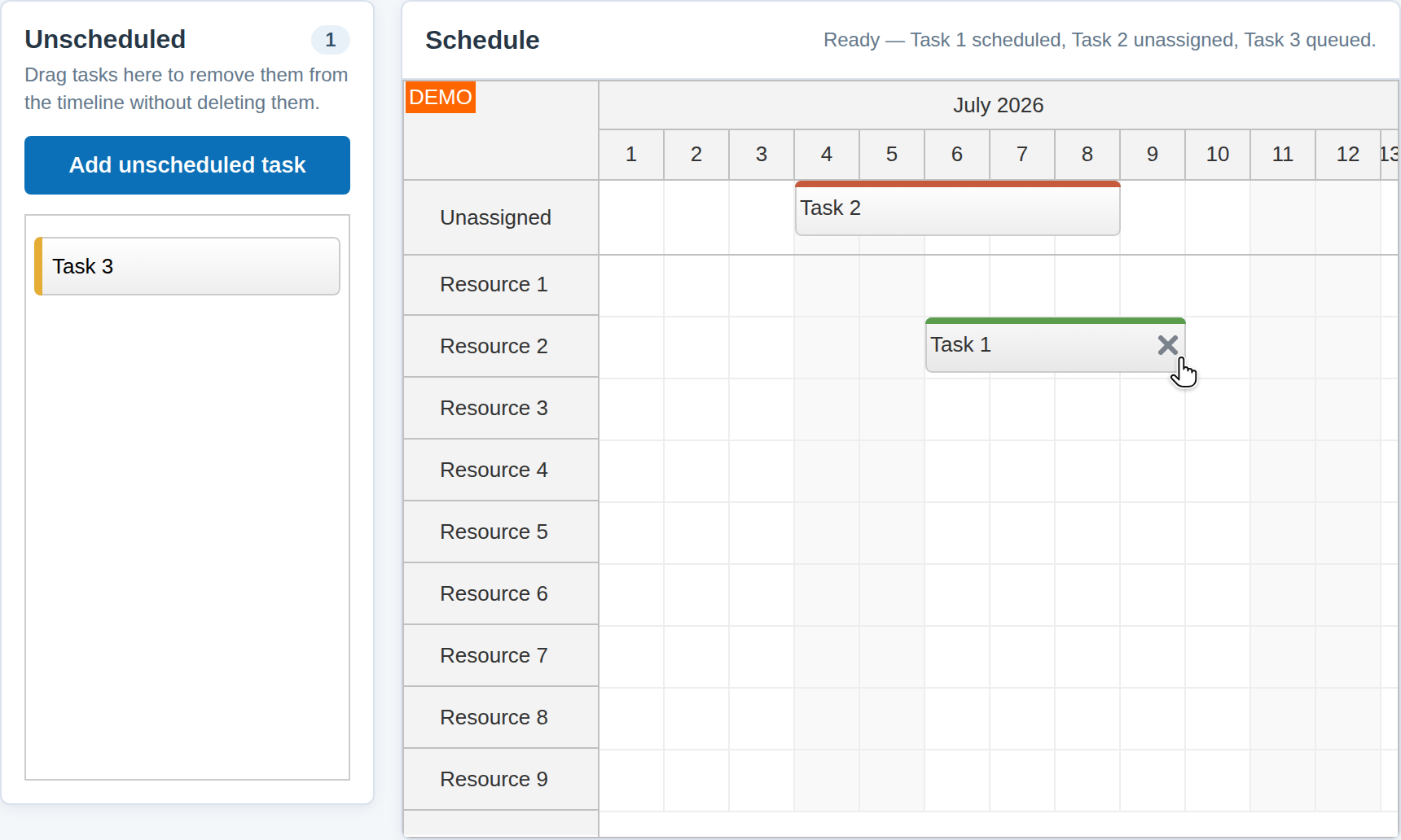 javascript scheduler override delete icon unschedule