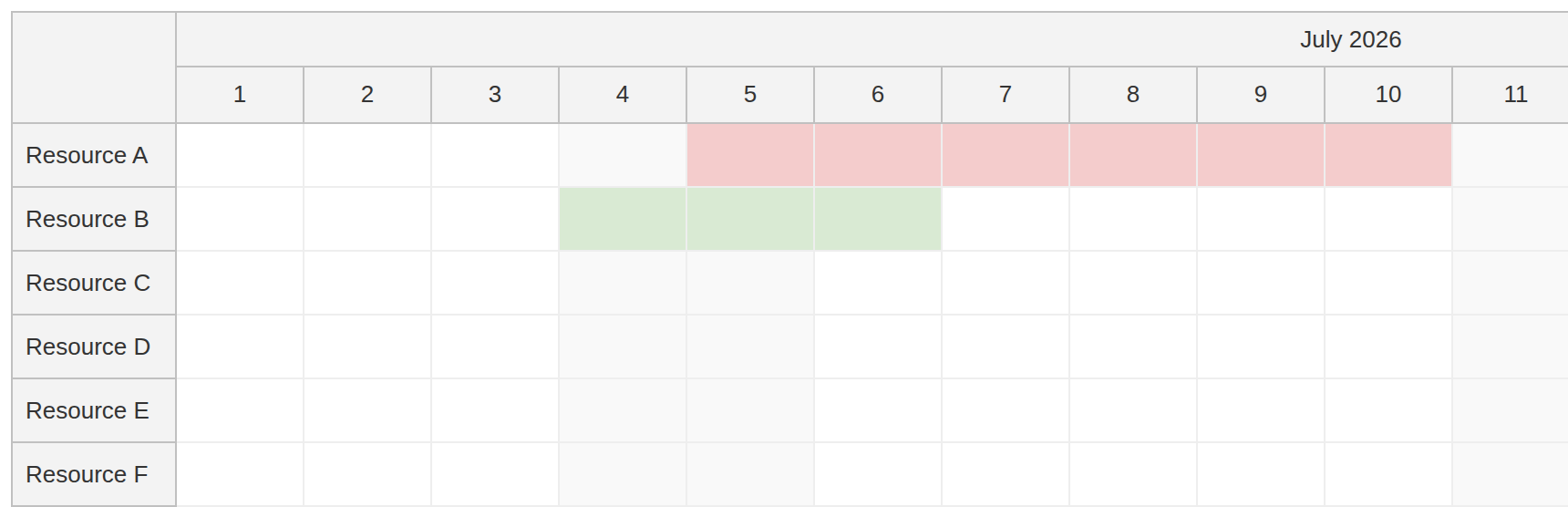 javascript scheduler displaying resource specific holidays