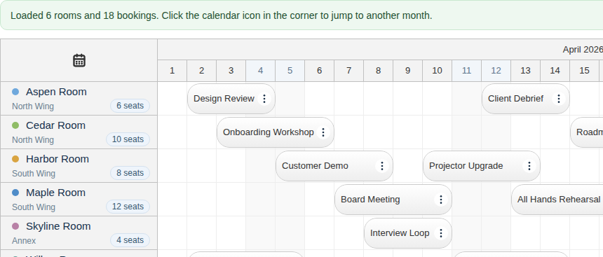javascript scheduler quick start project loaded data