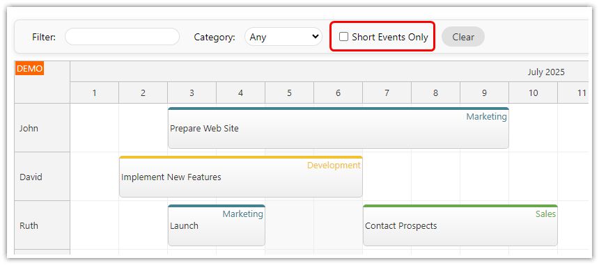 Angular Scheduler - Filtering Events by Duration